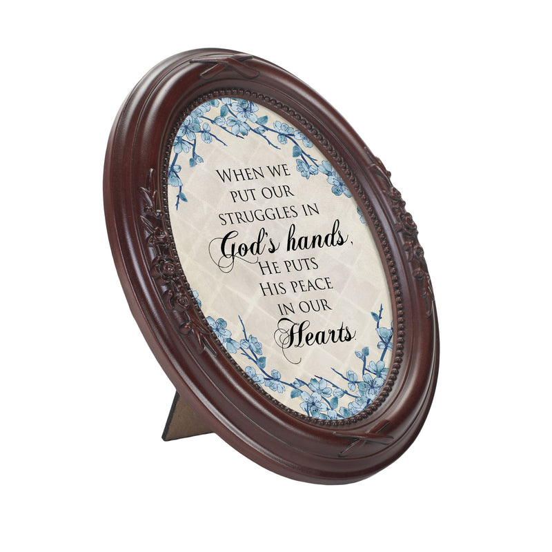He Gives Peace Mahogany Floral 5 x 7 Oval Photo Frame