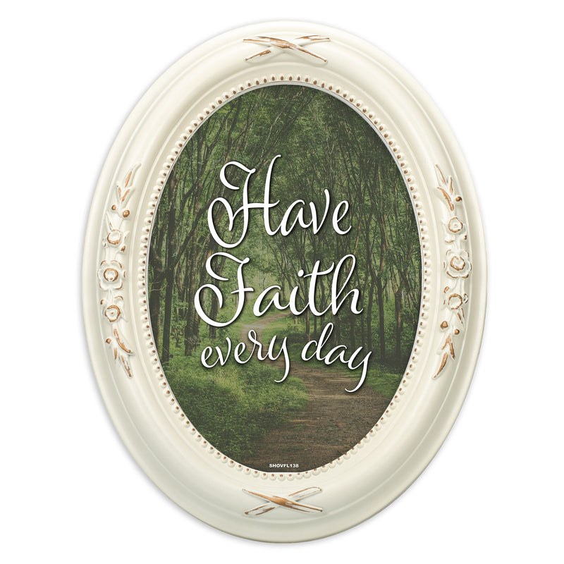 Faith Every Day Ivory Floral 5 x 7 Oval Photo Frame