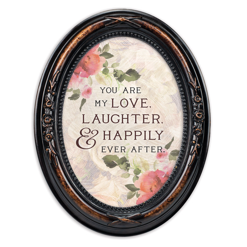 Love Laughter Happily Ever After Amber 5 x 7 Oval Shaped Wall And Tabletop Photo Frame