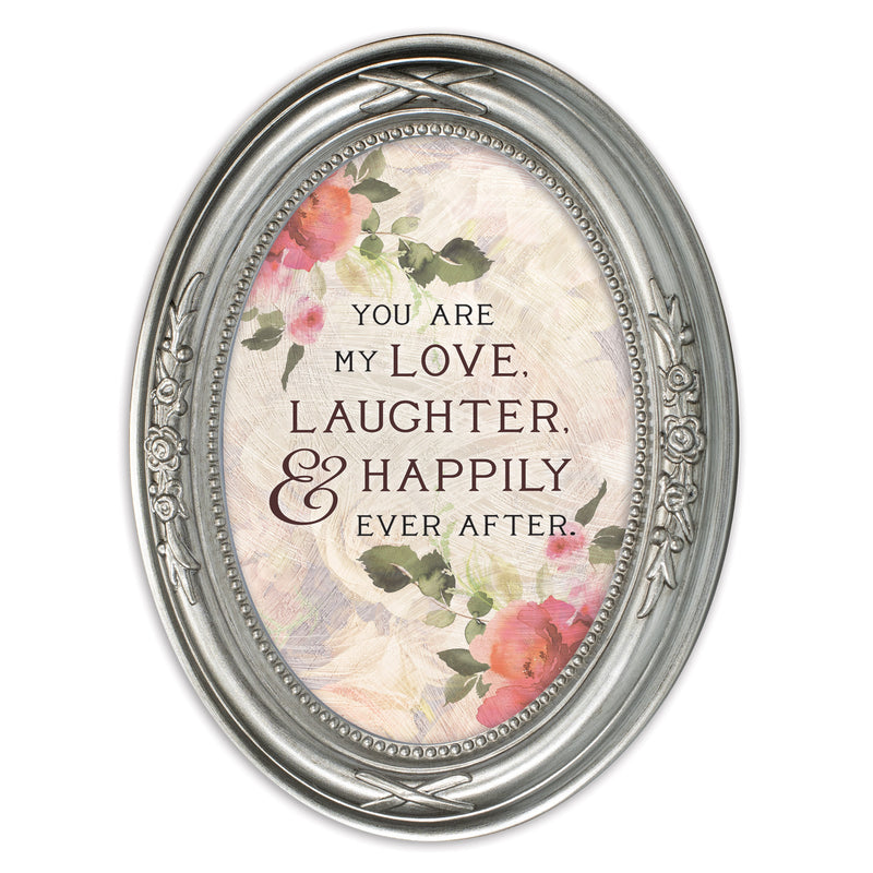 Love Laughter Happily Ever After Silver 5 x 7 Oval Shaped Wall And Tabletop Photo Frame