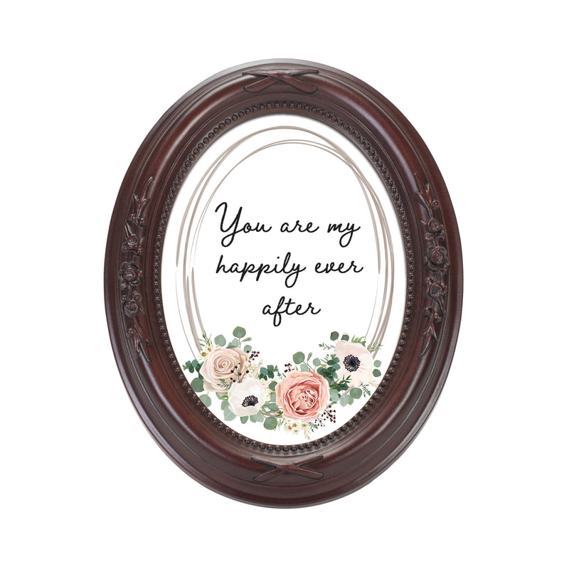 Happily Ever After Mahogany 5 x 7 Oval Shaped Wall And Tabletop Photo Frame