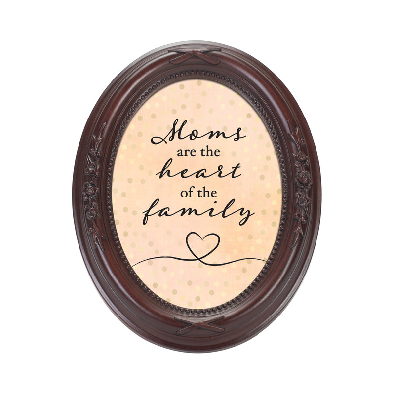 Moms Are The Heart Of The Family Mahogany 5 x 7 Oval Shaped Wall And Tabletop Photo Frame