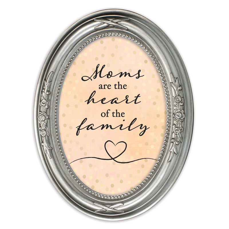 Moms Are The Heart Of The Family Silver 5 x 7 Oval Shaped Wall And Tabletop Photo Frame