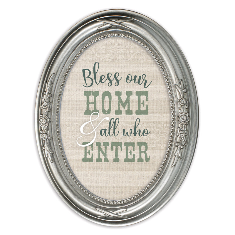 Bless Our Home Silver 5 x 7 Oval Shaped Wall And Tabletop Photo Frame