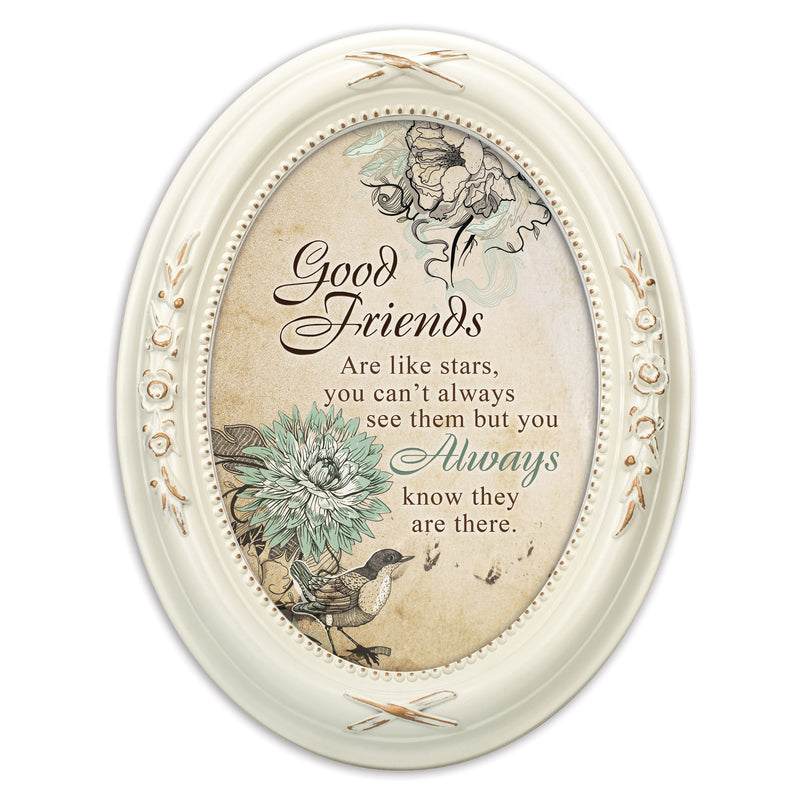 Good Friends Are Like Stars Ivory Floral 5 x 7 Oval Photo Frame