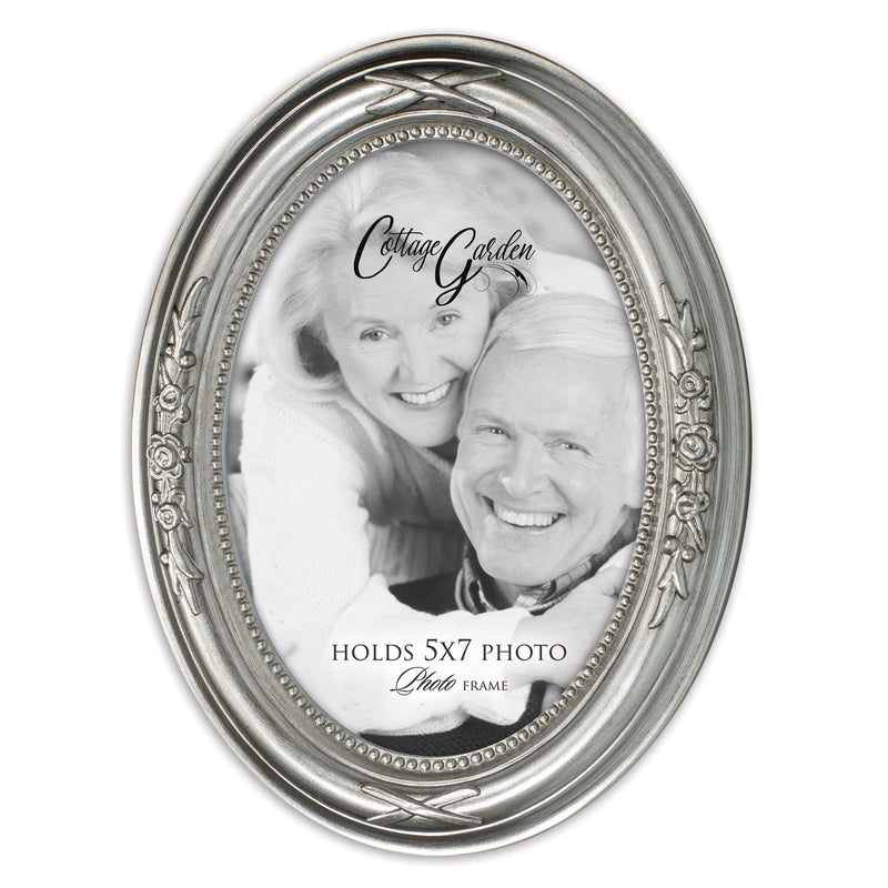 Add Your Own Photo Brushed Silver Floral 5 x 7 Oval Photo Frame