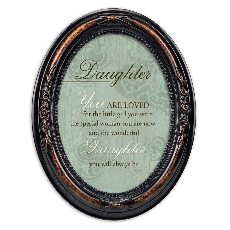 Daughter You Are Loved Burlwood Floral 5 x 7 Oval Photo Frame