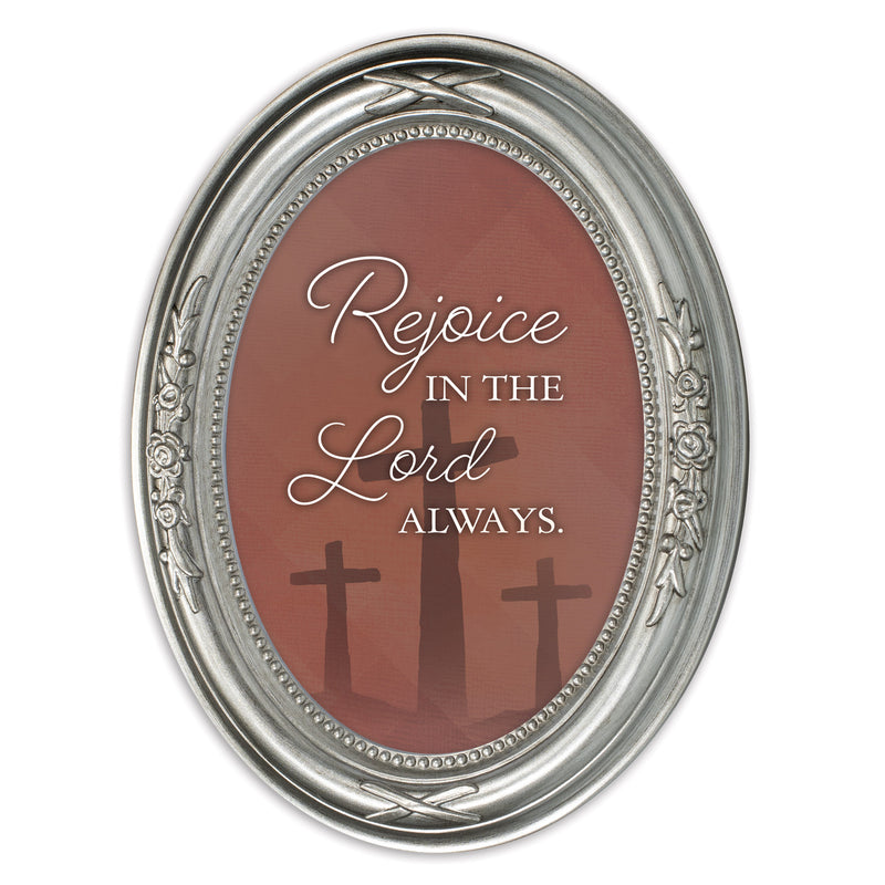 Rejoice In The Lord Silver 5 x 7 Oval Shaped Wall And Tabletop Photo Frame