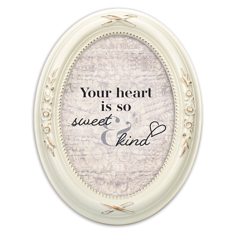 Heart Is So Sweet And Kind Ivory 5 x 7 Oval Shaped Wall And Tabletop Photo Frame