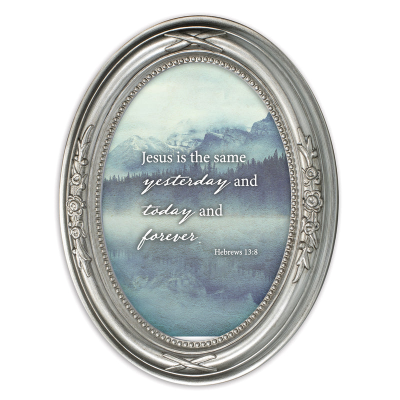 Jesus Is The Same Today And Forever Silver 5 x 7 Oval Shaped Wall And Tabletop Photo Frame