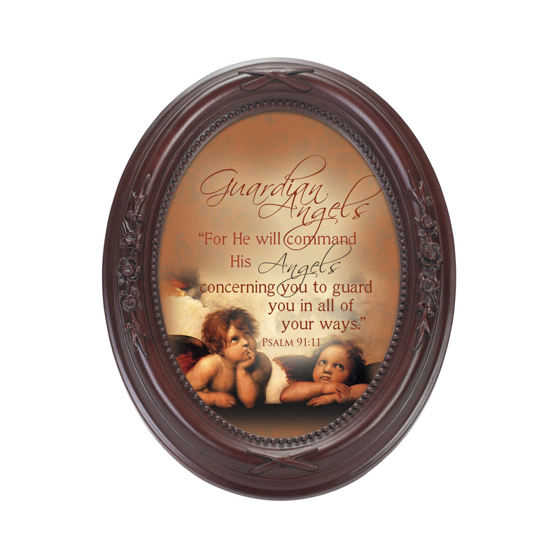Guardian Angels Mahogany Floral 5 x 7 Oval Photo Frame