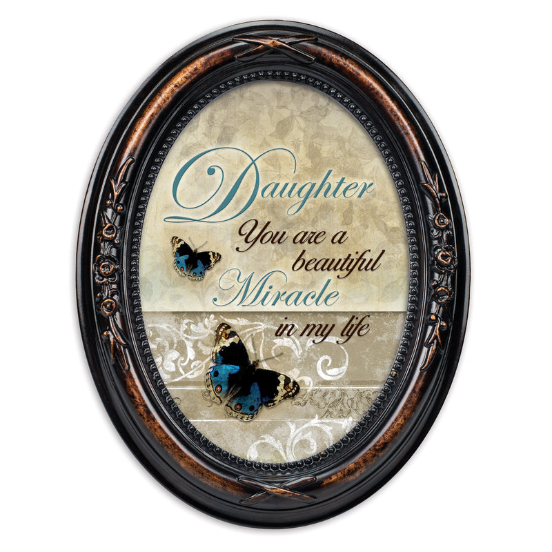 Daughter Beautiful Miracle Burlwood Floral 5 x 7 Oval Photo Frame