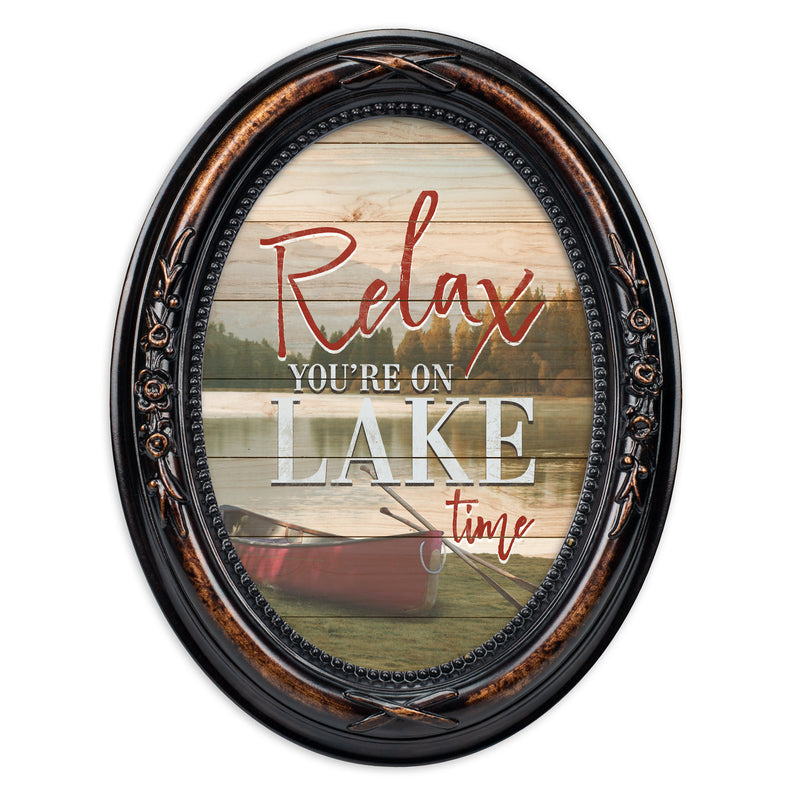 Relax, You're On Lake Time Burlwood Floral 5 x 7 Oval Photo Frame