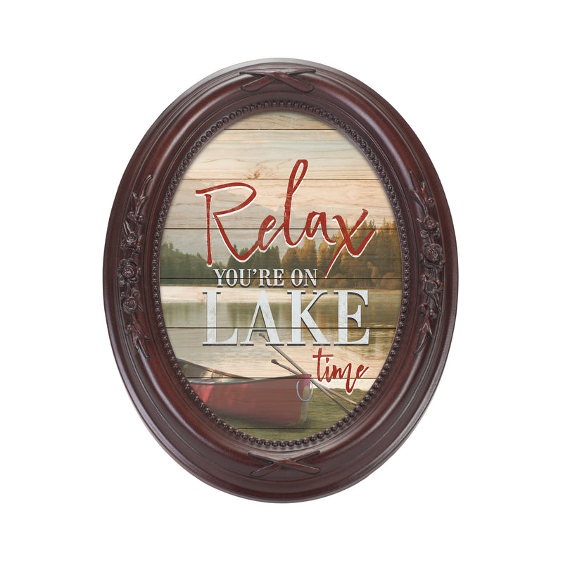 Relax, You're On Lake Time Mahogany Floral 5 x 7 Oval Photo Frame