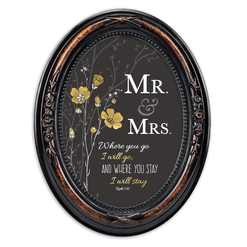 Mr. & Mrs. You Stay Burlwood Floral 5 x 7 Oval Photo Frame