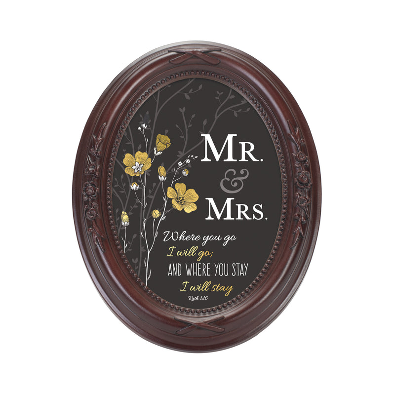 Mr. & Mrs. You Stay Mahogany Floral 5 x 7 Oval Photo Frame