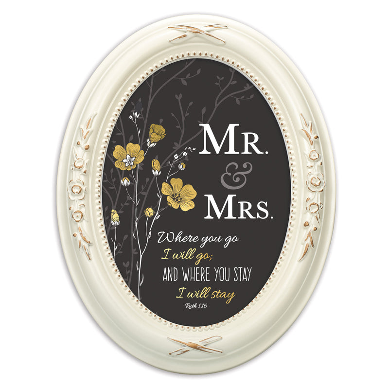 Mr. & Mrs. You Stay Ivory Floral 5 x 7 Oval Photo Frame
