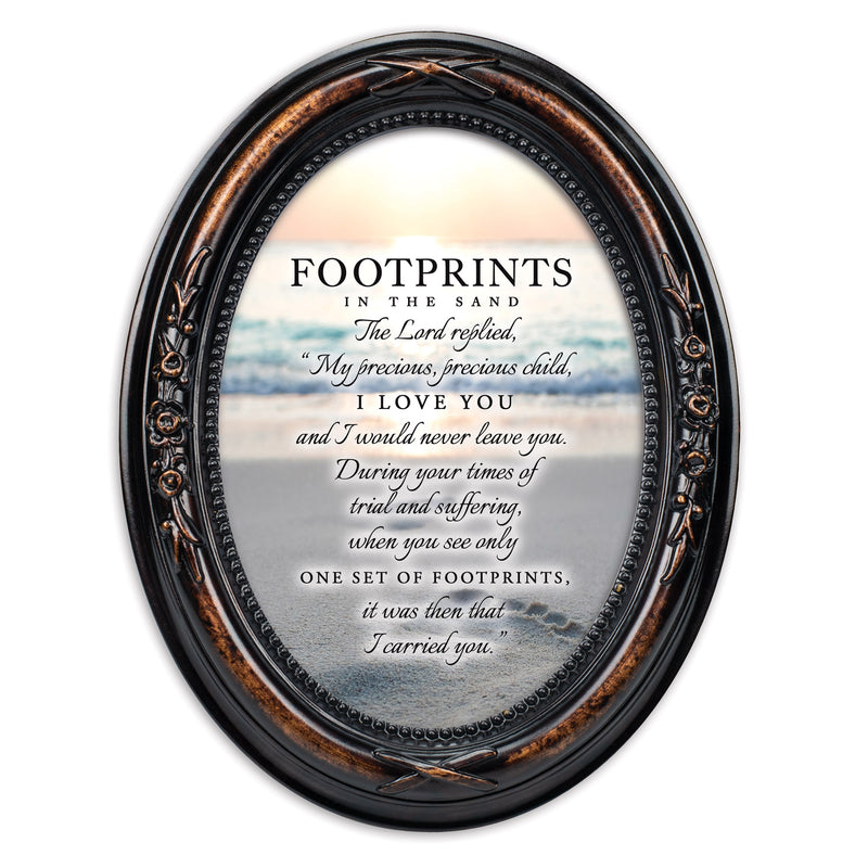 Footprints In The Sand Burlwood Floral 5 x 7 Oval Photo Frame