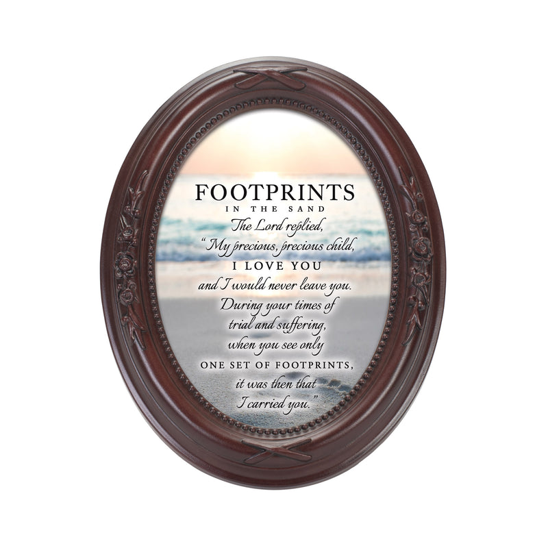 Footprints In The Sand Mahogany Floral 5 x 7 Oval Photo Frame