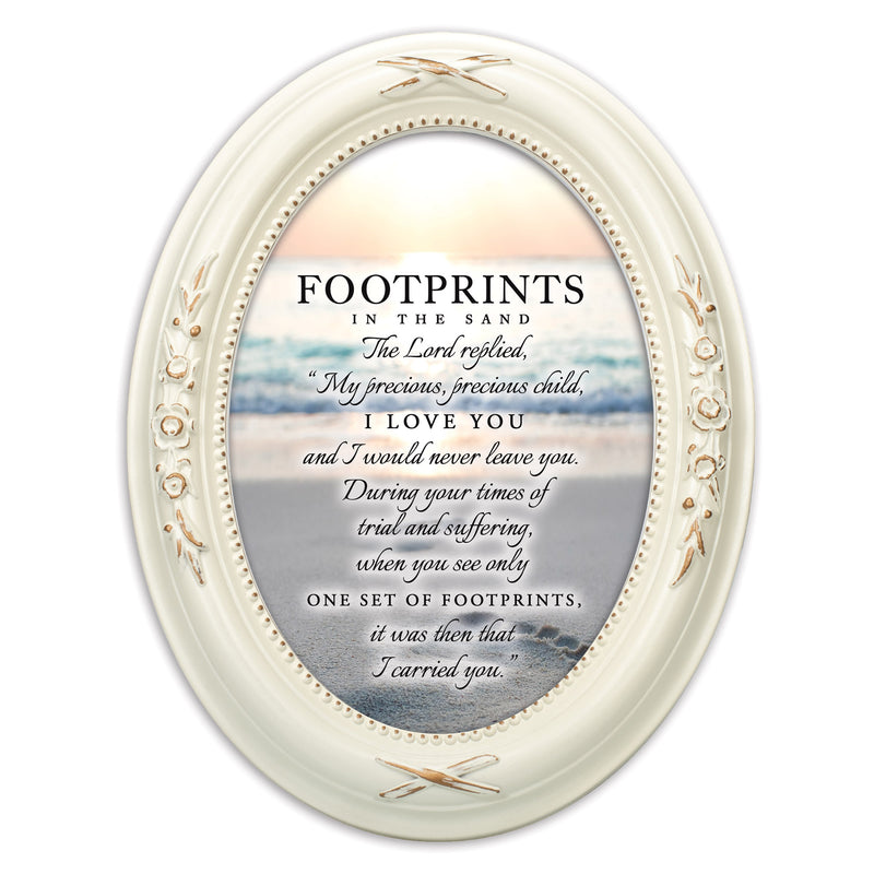 Footprints In The Sand Ivory Floral 5 x 7 Oval Photo Frame