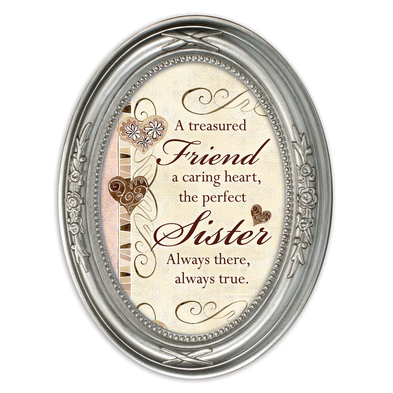 Treasured Friend Heart Brushed Silver Floral 5 x 7 Oval Photo Frame