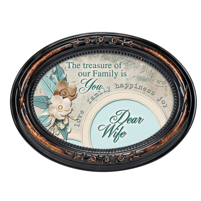 Wife The Treasure Of Our Family Burlwood Floral 5 x 7 Oval Photo Frame