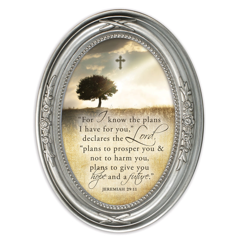 For I Know The Plans Brushed Silver Floral 5 x 7 Oval Photo Frame