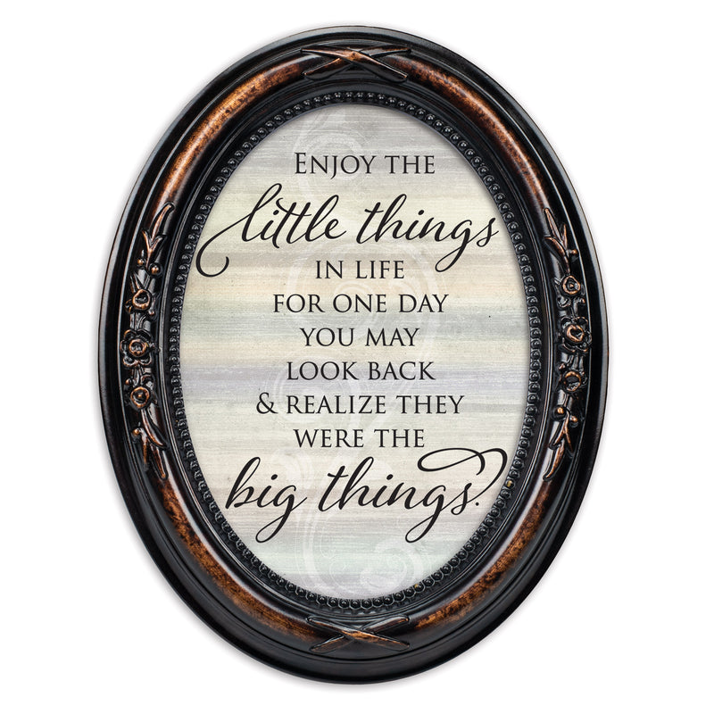 Enjoy The Little Things In Life Burlwood Floral 5 x 7 Oval Photo Frame