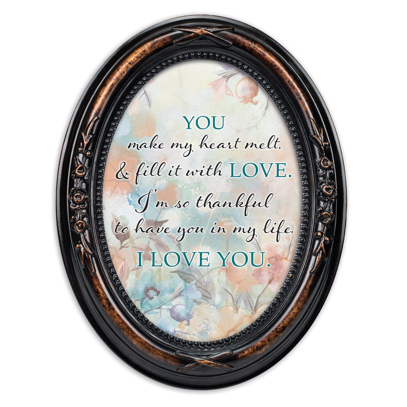 You Make My Heart Melt Love Burlwood Floral 5 x 7 Oval Photo Frame
