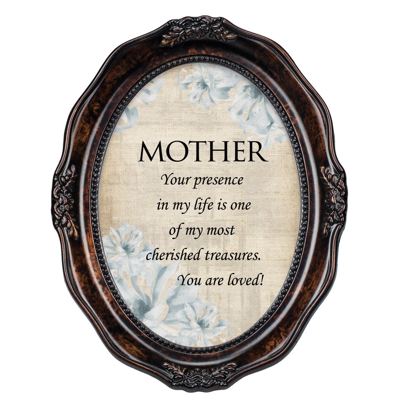 Mother You Are Loved Burlwood Finish Wavy 5 x 7 Oval Table Top and Wall Photo Frame