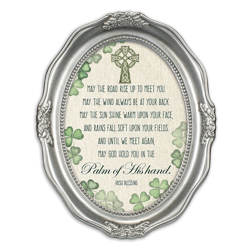 Palm Of His Hand Irish Blessing Brushed Silver Wavy 5 x 7 Oval Table Top and Wall Photo Frame