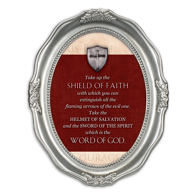 Shield of Faith The Word of God Brushed Silver Wavy 5 x 7 Oval Table and Wall Photo Frame
