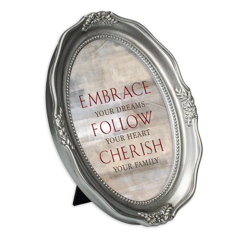 Follow Your Heart Brushed Silver Wavy 5 x 7 Oval Table and Wall Photo Frame