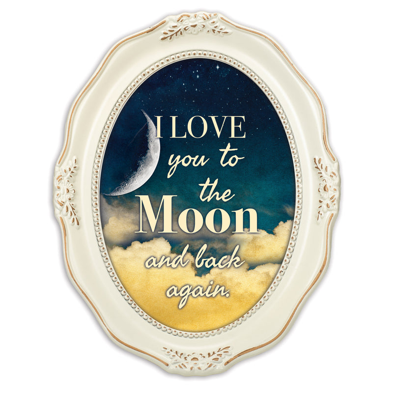 I Love You To The Moon And Back Distressed Ivory Wavy 5 x 7 Oval Table and Wall Photo Frame