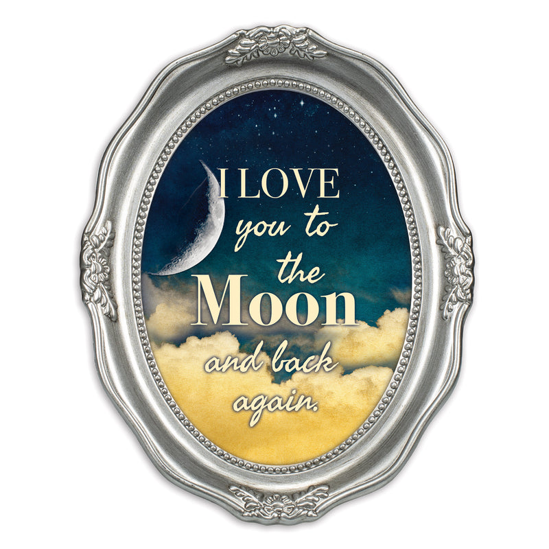 I Love You To The Moon And Back Brushed Silver Wavy 5 x 7 Oval Table and Wall Photo Frame