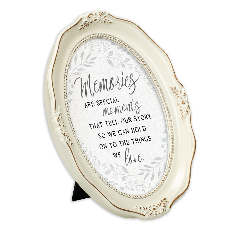 Memories are Special Distressed Ivory Wavy 5 x 7 Oval Table and Wall Photo Frame