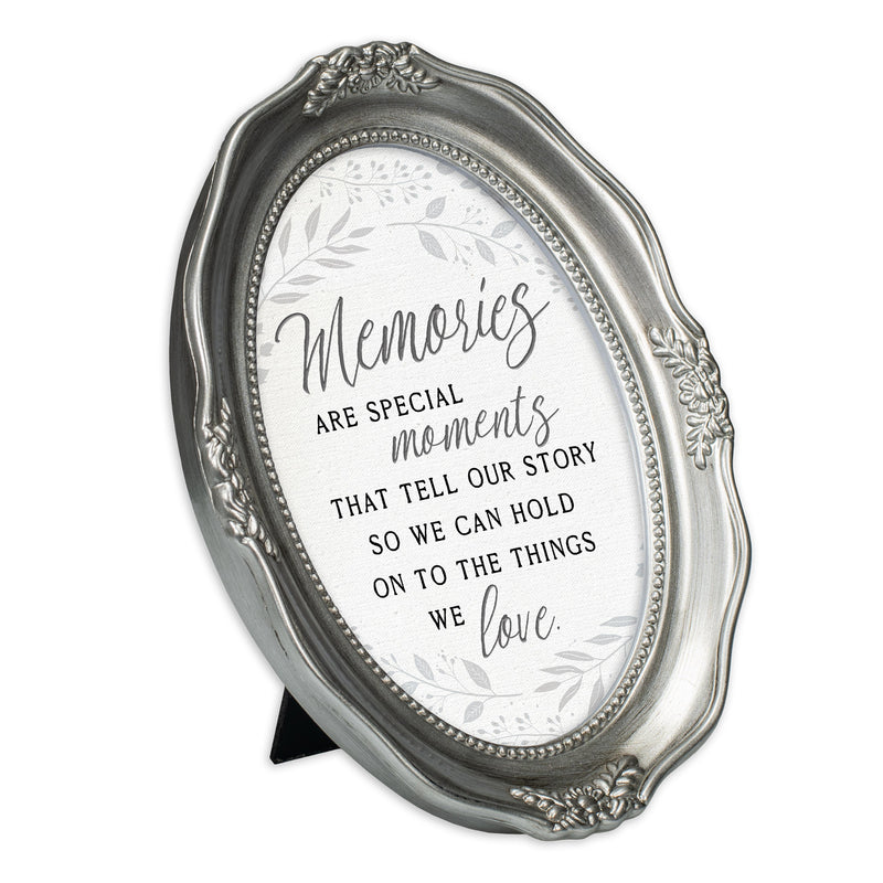 Memories are Special Brushed Silver Wavy 5 x 7 Oval Table and Wall Photo Frame