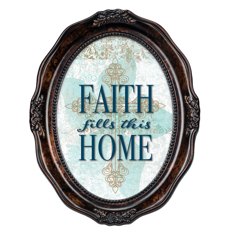 Faith Fills This Home Burlwood Finish Wavy 5 x 7 Oval Table and Wall Photo Frame