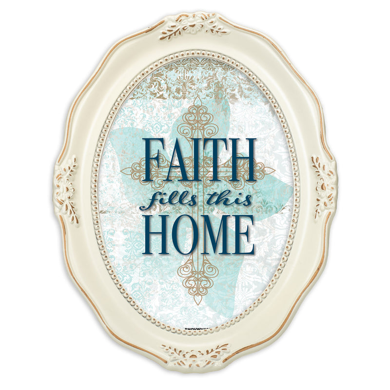 Faith Fills This Home Distressed Ivory Wavy 5 x 7 Oval Table and Wall Photo Frame