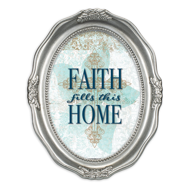 Faith Fills This Home Brushed Silver Wavy 5 x 7 Oval Table and Wall Photo Frame