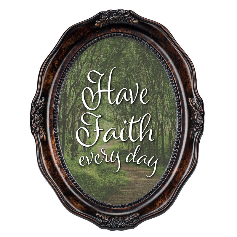 Faith Every Day Burlwood Finish Wavy 5 x 7 Oval Table and Wall Photo Frame