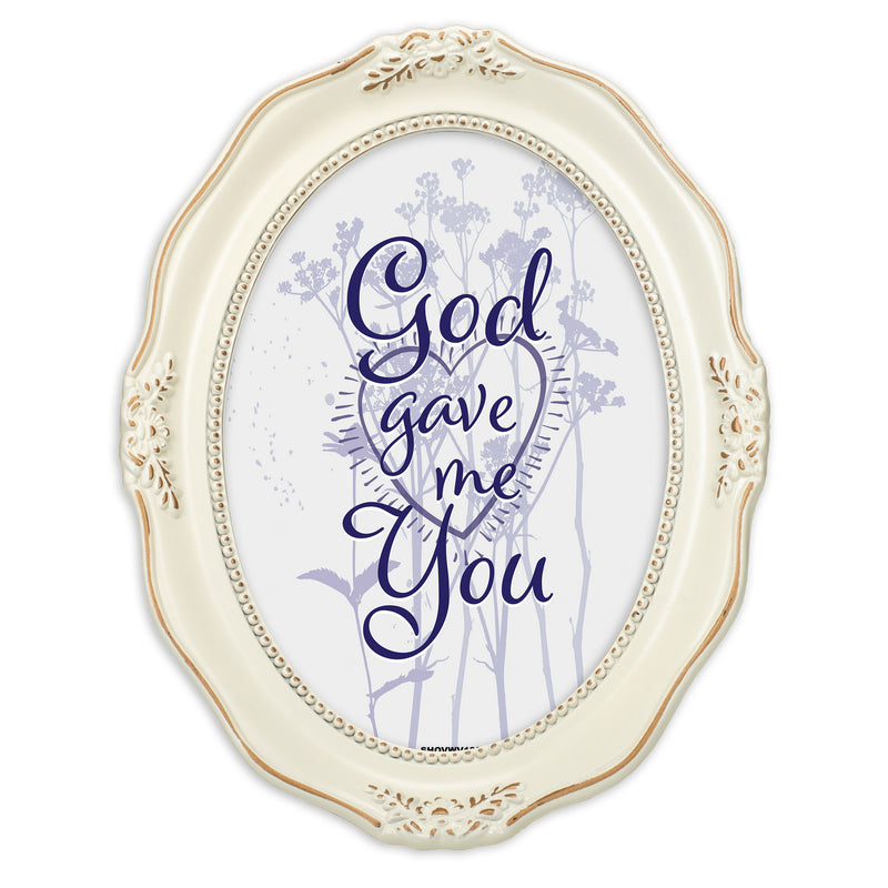 He Gave Me You Distressed Ivory Wavy 5 x 7 Oval Table and Wall Photo Frame