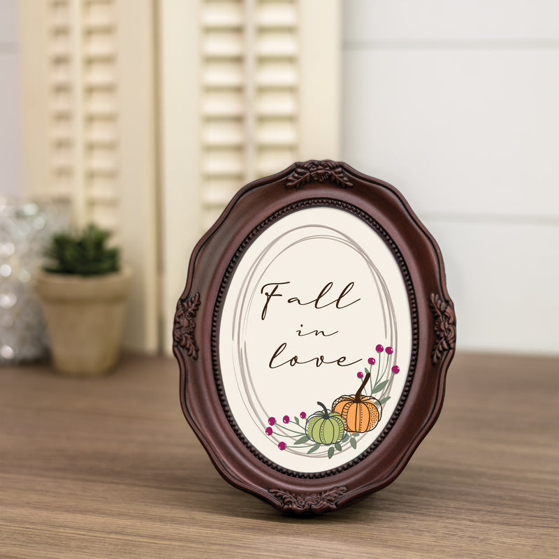 Fall In Love Mahogany 5 x 7 Oval Wall And Tabletop Photo Frame