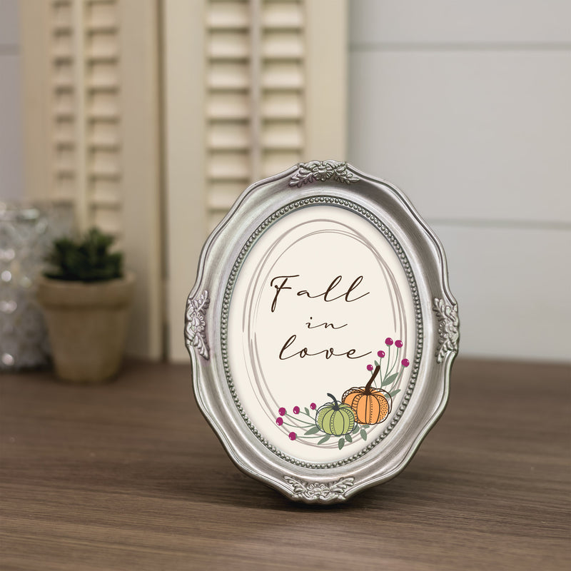Fall In Love Silver 5 x 7 Oval Wall And Tabletop Photo Frame