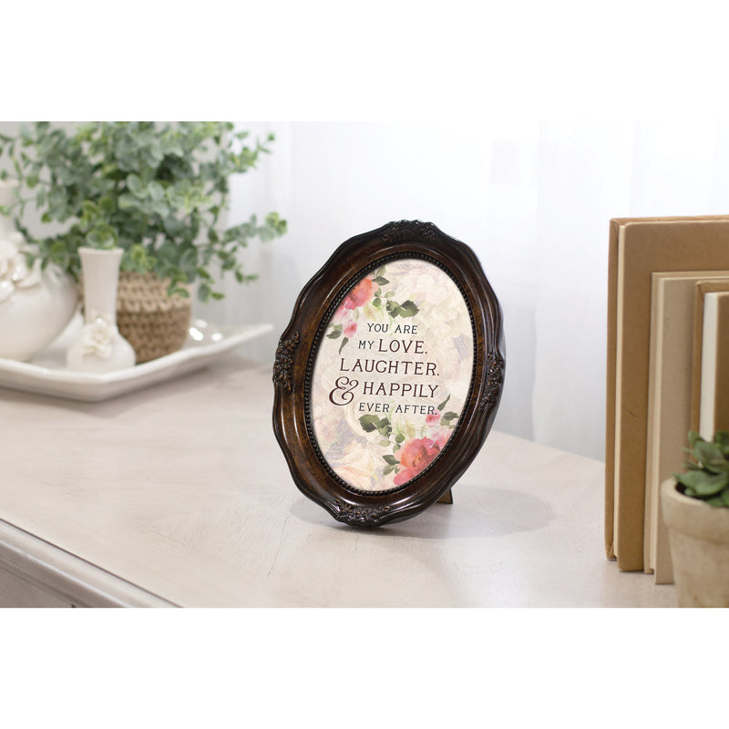 Love Laughter Happily Ever After Amber 5 x 7 Oval Wall And Tabletop Photo Frame