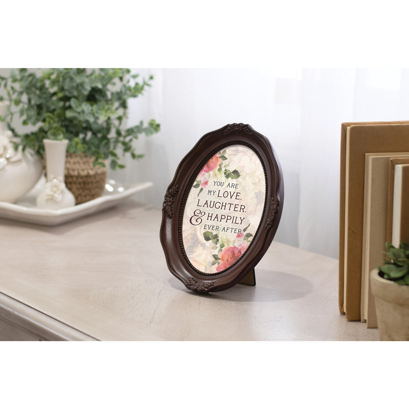 Love Laughter Happily Ever After Mahogany 5 x 7 Oval Wall And Tabletop Photo Frame