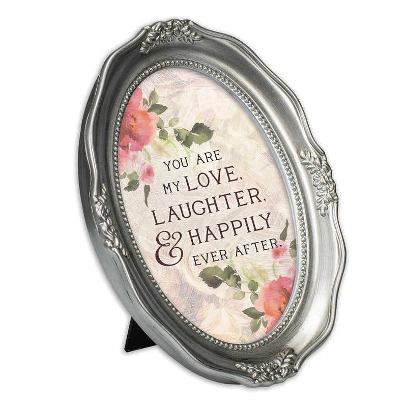Love Laughter Happily Ever After Silver 5 x 7 Oval Wall And Tabletop Photo Frame