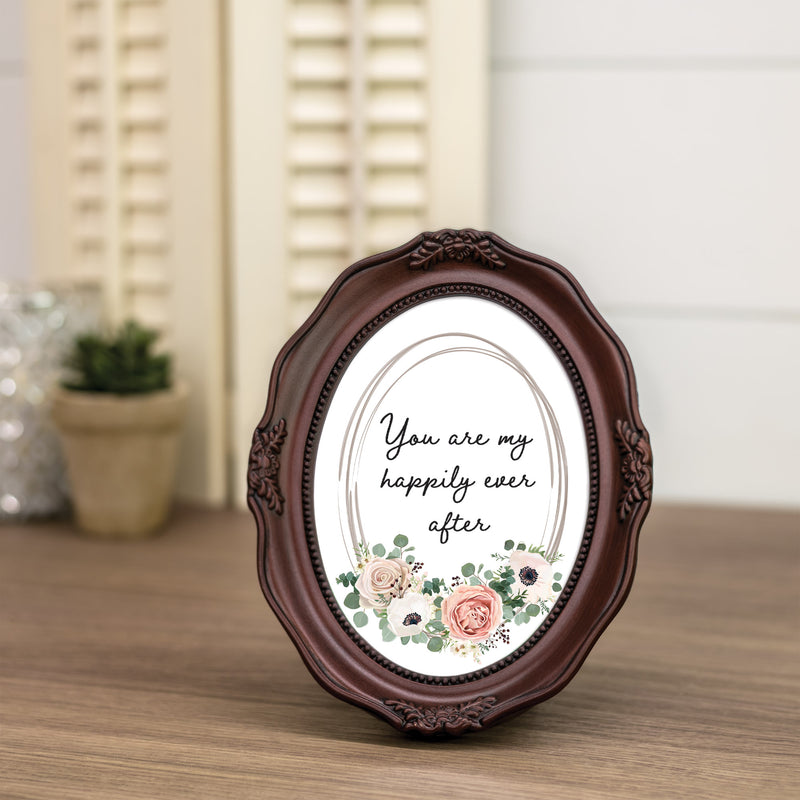 Happily Ever After Mahogany 5 x 7 Oval Wall And Tabletop Photo Frame