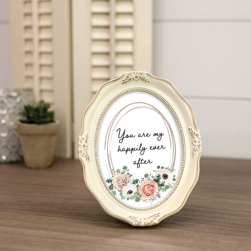 Happily Ever After Ivory 5 x 7 Oval Wall And Tabletop Photo Frame