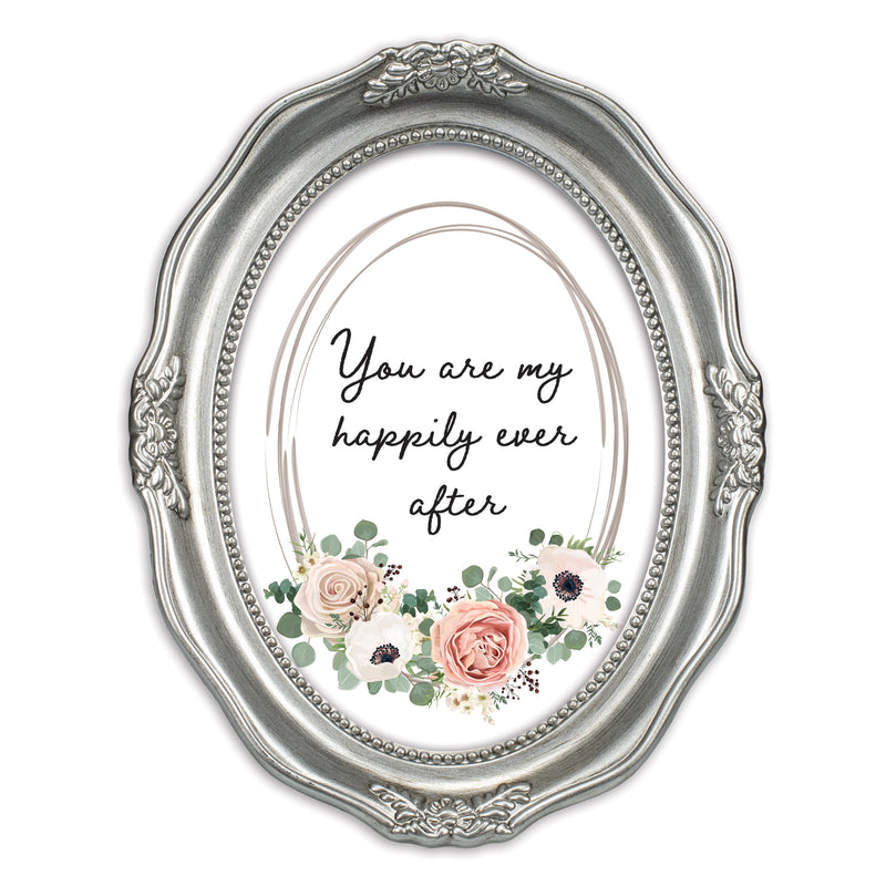 Happily Ever After Silver 5 x 7 Oval Wall And Tabletop Photo Frame